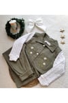 Gabardin Cep Nakışlı 2'li Yeşil Takım