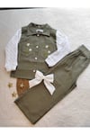 Gabardin Cep Nakışlı 2'li Yeşil Takım