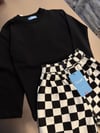 La'ciel Paris Siyah Beyaz Damalı Balloon Jeans Thisirt Set