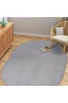 Comfort Oval Overloklu Peluş Halı Gri