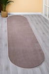 Kahverengi Oval Comfort Overloklu Peluş Yolluk Halı