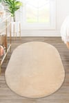 Oval Comfort Overloklu Peluş Halı Bej
