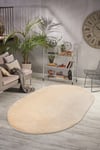 Oval Comfort Overloklu Peluş Halı Bej