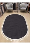 Oval Comfort Ponpon Saçaklı Peluş Halı Antrasit
