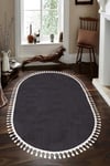 Oval Comfort Ponpon Saçaklı Peluş Halı Antrasit
