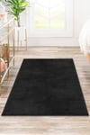 Vl Comfort Düz Saçaklı Peluş Yıkanabilir Siyah Yolluk
