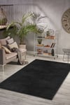 Vl Comfort Düz Saçaklı Peluş Yıkanabilir Siyah Yolluk