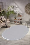 Vl Comfort Oval Düz Saçaklı Peluş Halı Gri