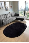Vl Comfort Oval Düz Saçaklı Peluş Yıkanabilir Siyah Yolluk