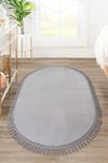 Vl Comfort Oval Ponpon Saçaklı Peluş Halı Gri