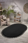 Vl Comfort Oval Ponpon Saçaklı Peluş Yıkanabilir Siyah Yolluk
