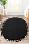 Vl Comfort Oval Ponpon Saçaklı Peluş Yıkanabilir Siyah Yolluk