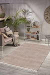 Vl Comfort Ponpon Saçaklı Peluş Halı Kahverengi Pon Pon Ekru