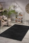 Vl Comfort Puffy Ponpon Saçak Peluş Yıkanabilir Siyah Yolluk