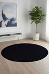Vl Comfort Yuvarlak Overloklu Peluş Yıkanabilir Siyah Yolluk
