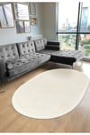 Vl Oval Comfort Düz Saçaklı Peluş Yolluk Ekru
