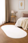 Vl Oval Comfort Overloksuz Beyaz Peluş Halı