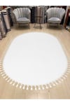 Vl Oval Comfort Ponpon Saçaklı Peluş Halı Beyaz