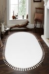 Vl Oval Comfort Ponpon Saçaklı Peluş Halı Beyaz