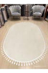 Vl Oval Comfort Ponpon Saçaklı Peluş Halı Ekru