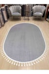 Vl Oval Comfort Ponpon Saçaklı Peluş Halı Gri Pon Pon Beyaz