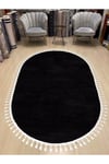 Vl Oval Comfort Ponpon Saçaklı Peluş Halı Siyah