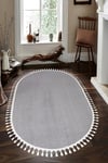 Vl Oval Comfort Ponpon Saçaklı Peluş Halı Gri Pon Pon Beyaz