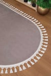 Vl Oval Comfort Ponpon Saçaklı Peluş Yolluk Halı Kahverengi Pon Pon Ekru
