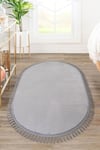 Vl Oval Comfort Ponpon Saçaklı Peluş Yolluk Açık Gri