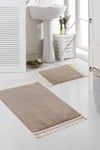 Vl Yıkanabilir Premium Ponpon Saçaklı Kaymaz Taban Post Peluş Banyo Paspası 2'li Takım Kahverengi