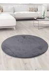Vl Yuvarlak Comfort Overloklu Antrasit Peluş Halı