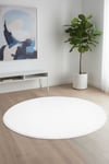 Vl Yuvarlak Comfort Overloklu Beyaz Peluş Halı