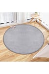 Vl Yuvarlak Comfort Overloklu Peluş Halı Gri