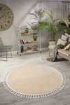 Vl Yuvarlak Comfort Ponpon Saçaklı Peluş Bej