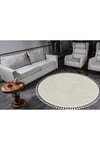 Vl Yuvarlak Comfort Ponpon Saçaklı Peluş Halı Ekru