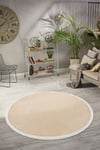 Yuvarlak Puffy Peluş Düz Saçaklı Kesme Rulo Halı/yolluk Bej Azl
