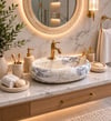 Doğal Mermer Oval Tezgah Üstü Lavabo