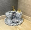Leylak Mermer Banyo Seti 5 li Gold Mercan Objeli
