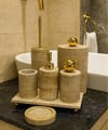 Traverten Banyo Seti 7li Top Objeli Standlı