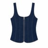 Ön Fermuarlı Lacivert Denim Korsaj Bluz
