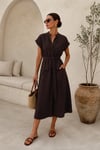 Orjinal Model  Kuşak ve Cep Detaylı Acıkahve Tencel Elbise 