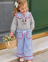 BEBE YAKALI ÇİZGİLİ VE NAKIŞLI TRİKO SET
