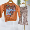 KİREMİT RENGİ KALP BASKILI SWEATSHİRT VE LEOPAR TAYT TAKIM
