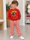 KIRMIZI KAYKAYCI MAYMUN BASKILI SWEATSHİRT VE PANTOLON TAKIMI