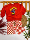 KIRMIZI KAYKAYCI MAYMUN BASKILI SWEATSHİRT VE PANTOLON TAKIMI