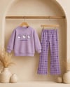 MOR HELLO KİTTY BASKILI SWEATSHİRT VE EKOSE DESENLİ İSPANYOL PAÇA PANTOLON TAKIM