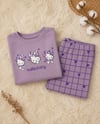 MOR HELLO KİTTY BASKILI SWEATSHİRT VE EKOSE DESENLİ İSPANYOL PAÇA PANTOLON TAKIM