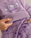 MOR HELLO KİTTY BASKILI SWEATSHİRT VE EKOSE DESENLİ İSPANYOL PAÇA PANTOLON TAKIM