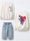 NEWYORK BASKILI EKRU SWEATSHİRT VE LEOPAR DESENLİ JEAN PANTOLON TAKIM