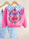 PEMBE CHERY GARDEN KİRAZ NAKIŞLI BEBE YAKA SWEATSHİRT VE PÖTİKARE PANTOLON 2 Lİ TAKIM